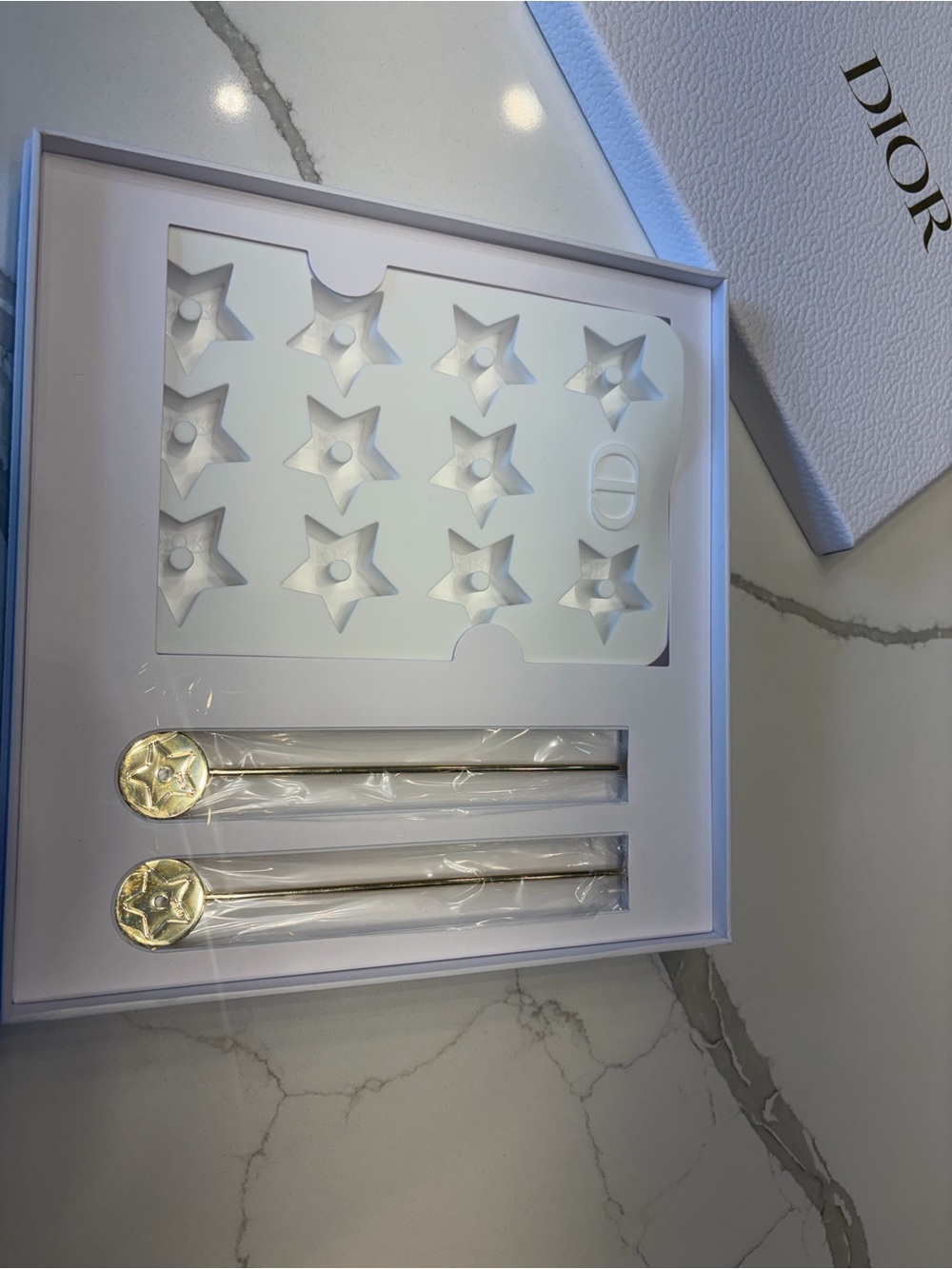 DIOR Beauty Beverage Set - White Star-Shaped Silicone Mold, Gold Stirrers - New